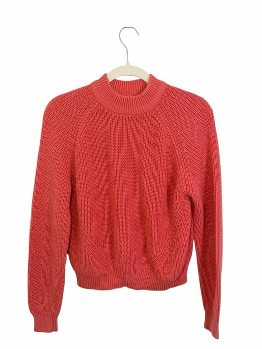 Vero Moda Coral Ribbed Mock Neck Sweater Chunky Knit Raglan Sleeve Cozy